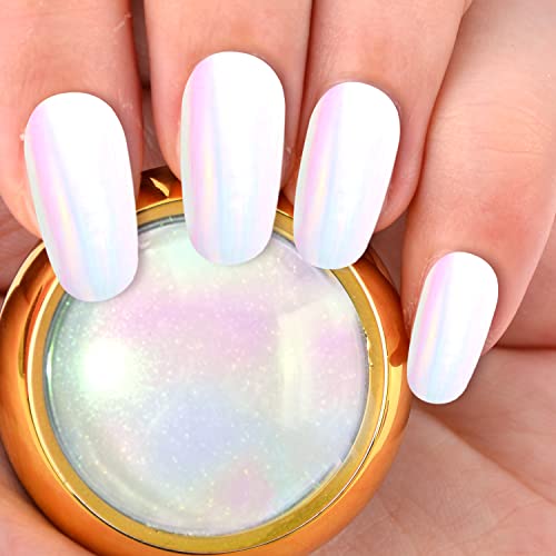 Meilinds 2 Pcs Mermaid Chrome Nail Powder Kit- 2 Colors Neon Effect Iridescent Nails Powder, Aurora Holographic Nail Glitter Rainbow Mica Powders Chrome Nail Art Dust Tip Manicure Pigment #TOP2