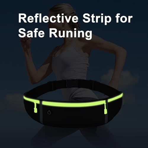 Image of Slim Running Belt for Women Men,Runners Fanny Pack Phone Holder,Money Belt,Running Gear Accessories,with 3 Pockets (Green-black)