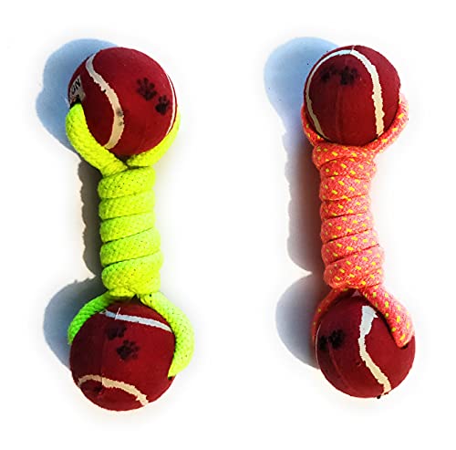 Image of Chew Dog Toys Knotted Dumball Cotton Poly Mix Chew Toys Pack of 2 - Suitable for Small and Medium Puppies Improve Dental Health Hand Made Toys