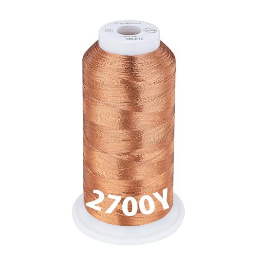 Image of Simthread 2700 Yards Metallic Embroidery Machine Thread - Copper MS-017, 40wt High-Sheen King Spool, Smooth Running & Break Resistant for Commercial & Home Embroidery Machines