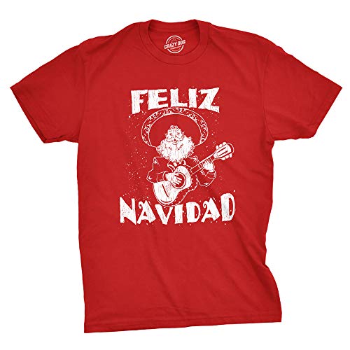 Mens Feliz Navidad T Shirt Funny Guitar Mexican Santa Claus Christmas Tee Funny T Shirts Christmas Apparel for Men Cool Cinco De Mayo Short Sleeve Novelty Red M