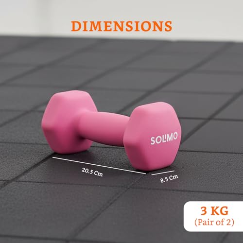 Image of Amazon Brand - Solimo Neoprene Dumbbell 3 Kg, Set of 2 (Light Pink)