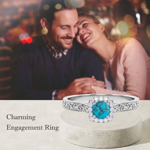 Aihpos 1ct 1.5ct 2ct Turquoise Engagement Ring - Round Turquoise Rings for Women White Yellow Rose 10K 14K 18K Gold 925 Sterling Silver with Moissanite Turquoise Proposal Ring3