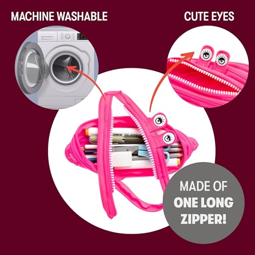 Image of ZIPIT Monster Pencil Case for Girls, Cute Zipper Pouch for Kids Teens, Stationery Bag for School ,Pink