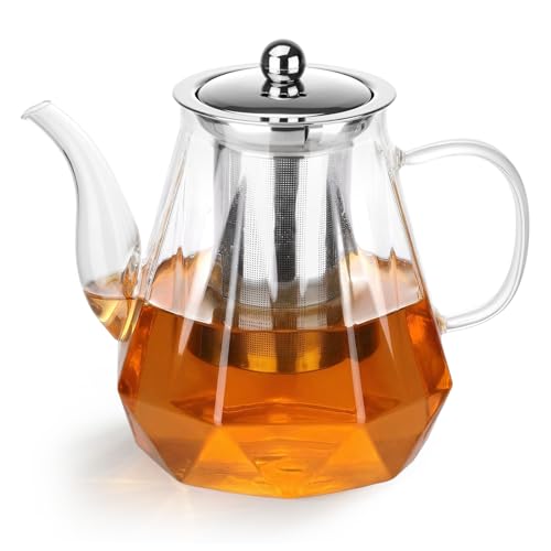 Dyserbuy 1200ml Glass Teapot with Infuser - Heat-Resistant Borosilicate Design for Loose Tea & Iced Beverages