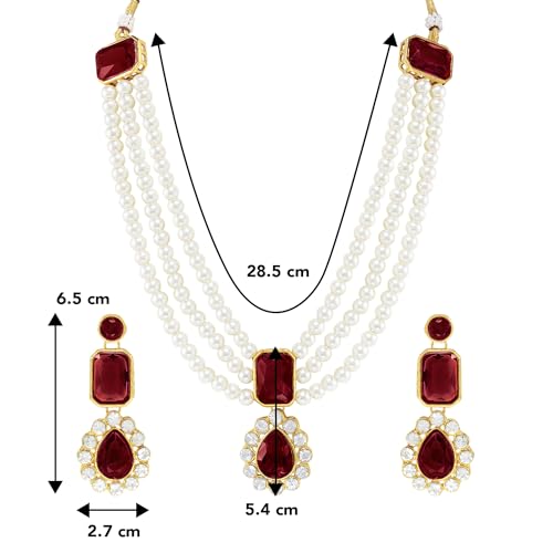 Image of Peora Traditional Maharani Haar Necklace with Earrings Bridal Jewellery Set Gift for Women