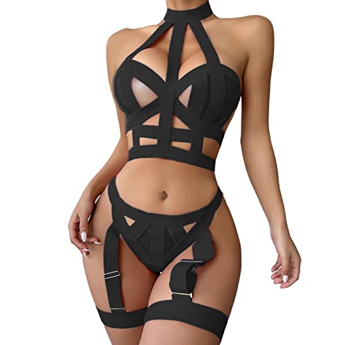 Dessous Damen Sexy ReizwäSche UnterwäSche für Sex Frauen Sexy Dessous Mode Unterwäsche Anzüge Unterwäsche Nachtwäsche Pyjamas Strumpfband Set Schwangeren (Black XXXL)