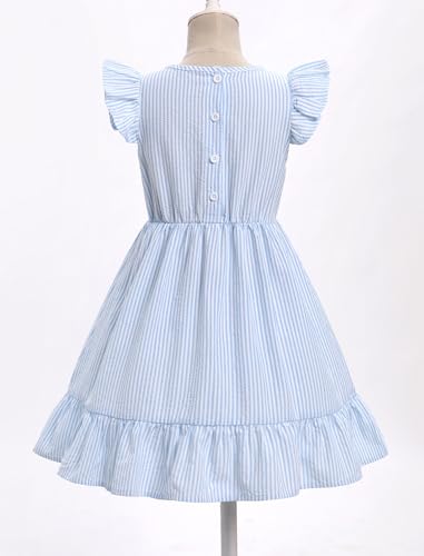 ODOLDI Kids Girls Back to School Dress Flutter Sleeve Round Neck Ruffle A-line Casual Dress2