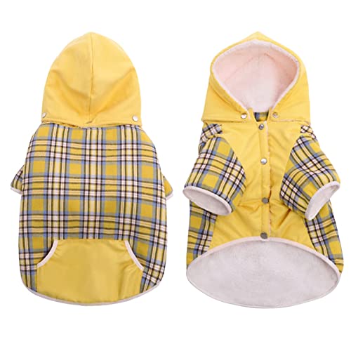 Sawmong Fleece Dog Winter Coat, Thicken Dog Hoodie With Detachable Hood Plaid Pet Jacket Sweatershirt Warm Outfit For Small Medium Large Dogs (Large, Yellow) #TOP2