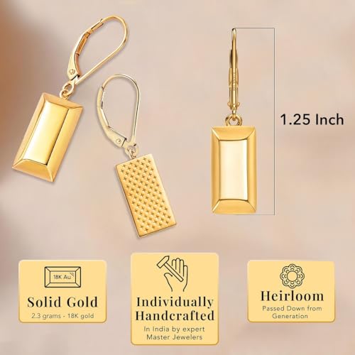 18k Yellow Bar 2.3 Gram Real Gold Earrings for Women - Solid Gold Earrings Dangle Drop - Pure 18 Karat Engagement Wedding Jewelry Birthday Gifts for Womens3