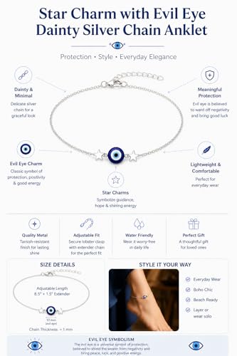 Image of High Trendz Evil Eye Anklet for Women & Girls | Silver Plated Nazar Charm Anklet | Adjustable Minimal Foot Jewellery | Gift for Birthday, Rakhi, Valentine