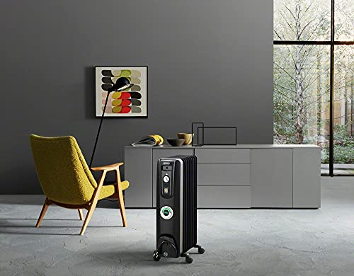 DeLonghi Oil-Filled Radiator Space Heater, Quiet 1500W, Adjustable Thermostat, 3 Heat Settings, Energy Saving, Safety Features, Black, Comfort Temp EW7707CBCA by De'Longhi - Image 4