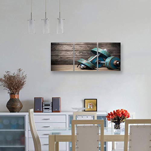 April Art Vintage Dumbbells Canvas Print Fitness Bodybuilding Poster For Boys Room Décor For Sports Room & Game Room Decor Boys Gift Contemporary Art 3 Panels 12X16 Inch Each #TOP4