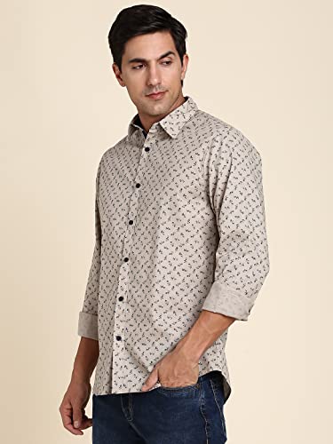 Image of Dennis Lingo Men's All Over Print Pure Cotton Slim Fit Full Sleeve Spread Collar Casual Shirt