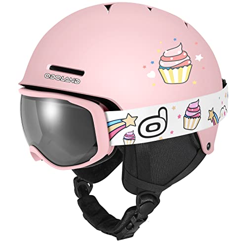 Odoland Kit Casco de Esquí con Gafas para Niños y Niñas, Casco de Snowboard Ajustable Equipo Protección para Deportes Nieve para Infantil, Juvenil, Edad 6-14 Años,PS