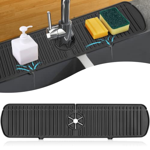 Image of BFONS Silicone Faucet Handle Drip Catcher Tray, 24in x 5.55in, Black