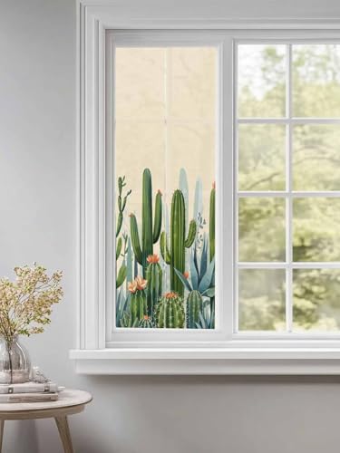 Película de privacidad para ventana con diseño cactus 17.7x39.3 in miniatura 3