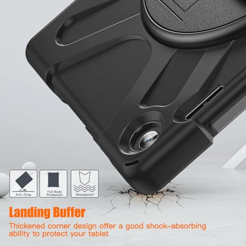 Image of Junfire Rugged Case for Lenovo Tab M10 3rd Generation 10.1 inch 2022, Rugged Case with Rotating Kickstand, Hand Strap and Shoulder Strap for Model TB-328FU /TB-328XU - Black