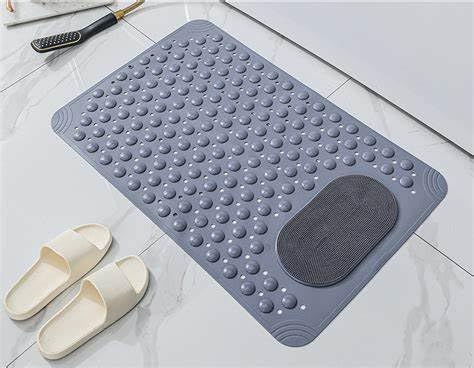 Image of Homecloud Anti Skid Mat for Bathroom Floor Shower mats for Bathroom Anti Slip with Foot Scrubber Bath mat Anti Slip with Suction Cups & Drain Holes (69x35 Cm) (Grey)
