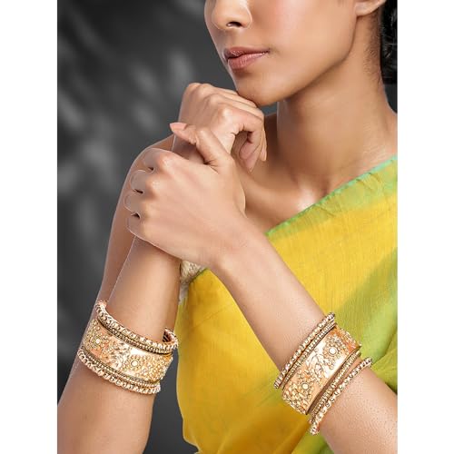 Image of Peora Silk Thread Matching Floral Bangle Set Bridal Chuda Chura Jewellery for Women Girls - 2.8 inch