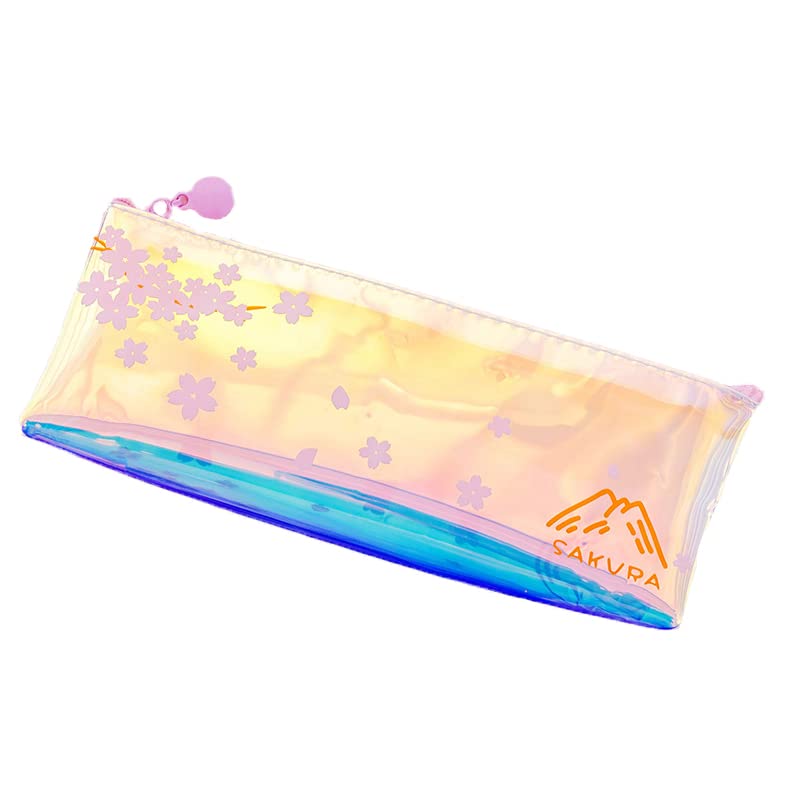 3PCS Zipper Laser Pencil Case Fashion Laser Transparent Flower Pencil Box for Girls, Student, School(Pink Flowers)