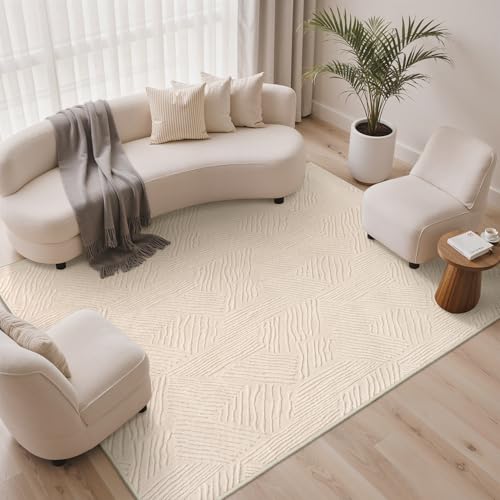 BEIMO Kurzflor Teppich Wohnzimmer 160X230CM, Großer Flauschiger rutschfest Boho Wohnzimmerteppich mit 3D Optik, Waschbarer Moderner Teppich für Schlafzimmer, Küche&Flur Light Beige