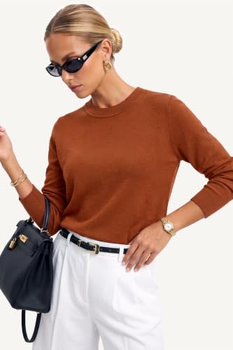 Image of Arach&Cloz Women's Wool Blend Classic Crew Neck Casual Fall Sweaters