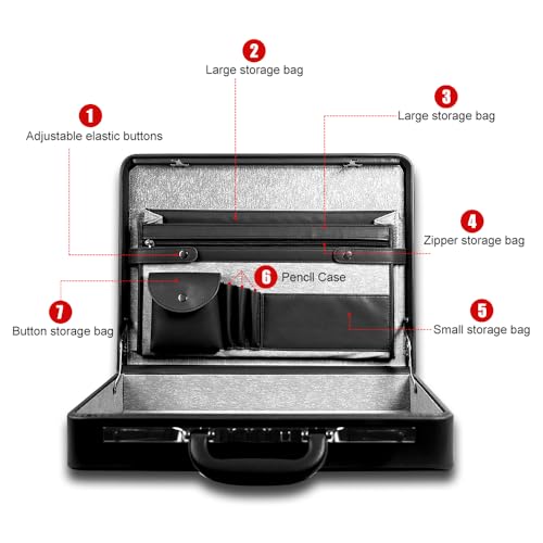 Image of Hard Case Leather Attache for Professionals,Business Briefcase with Lock for Men