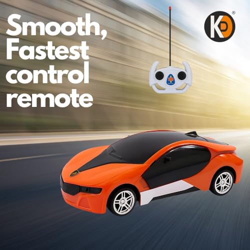 Image of K D Remote Control Car Toy of Race with Lightning, Music Effects, Universal Wheel (Orange)