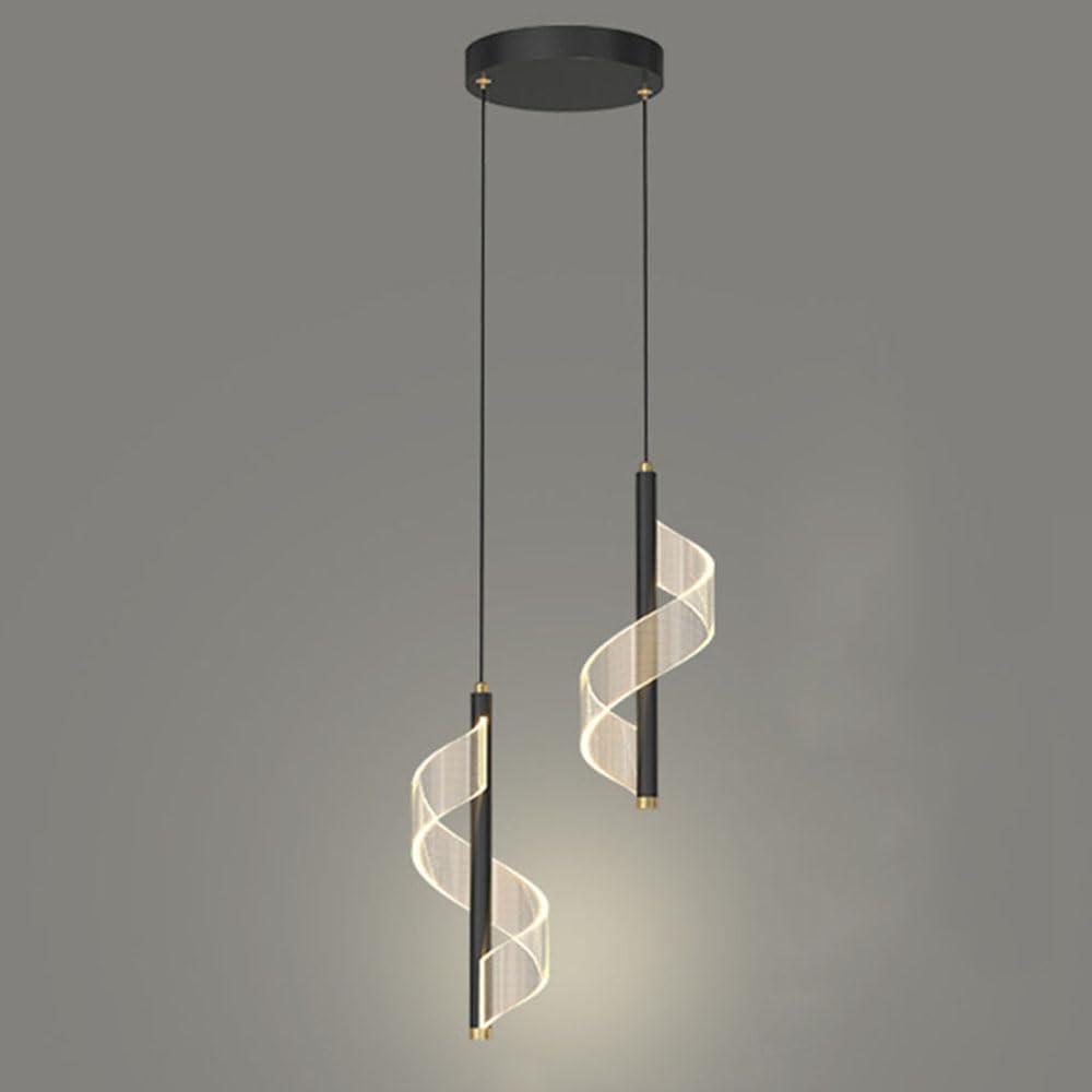 LYMSXAZOU Dimmable LED Pendant Light Fixture - Modern Double-Headed Chandelier for Kitchen Dining Room Living Restaurant Stylish Black Lighting Decor