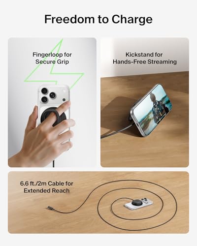 Image of Belkin Qi2 25W Magnetic Wireless Charging Pad, Fast Charging, No Adapter | MagSafe compatible, iPhone 17 Series, Samsung Galaxy, Pixel 10, AirPods Pro, kickstand, travel charger