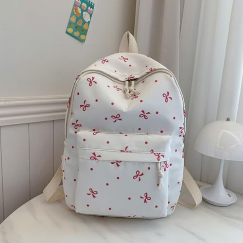 3-in-1 Kawaii Bow Backpack Set for Girls, Cute Aesthetic Bookbag with Lunch Box & Case, Nylon Rucksack4