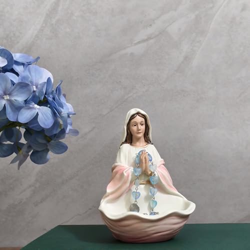 Estatua Virgen María Porta Rosario Decorativa Rosa 6 pulg miniatura 3