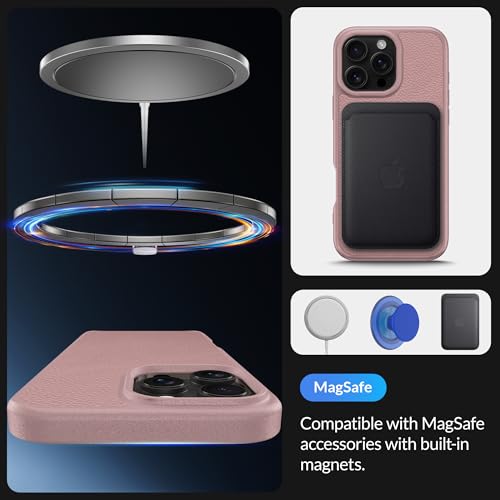 Protection iPhone 16 Pro Max cuir compatible Magsafe rose