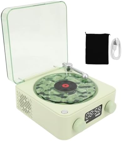 Jiawu Record Player Bluetooth Speaker, 4 Modes Vintage Turntable Bluetooth Speaker, Portable Wireless with Night Light Clock for Home Bedroom (Green) — view 5