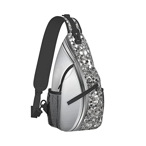 Mvirnsw Silver Faux Glitter Glam Bling Sling Bag Crossbody Backpack Hiking Travel Daypack Chest Bag Lightweight Shoulder Bag For Women Men2