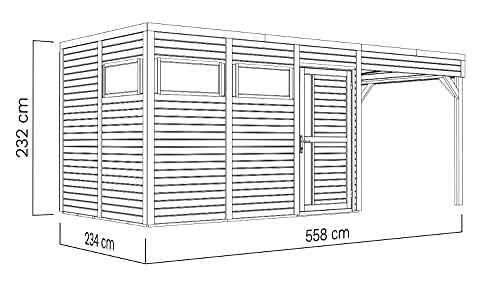 Alpholz Gartenhaus Holz Gerätehaus Unterstand Design Cube Lounge mit Fussboden und Anbau Schleppdach – Bild 4