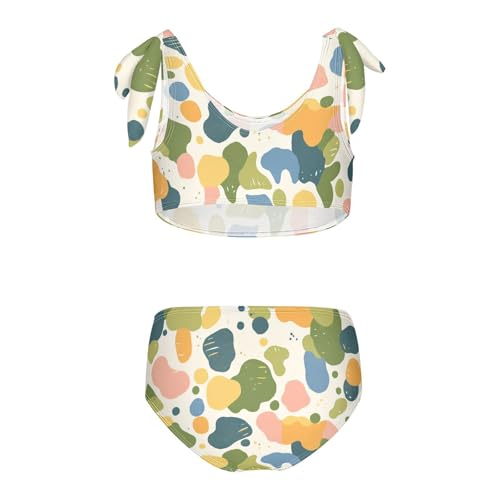 Camouflage Army with Shark Silhouette Watercolor Girls' 2 Piece Kids Bikini Set Quick-Dry Swimsuits Swimwear Adjustable2