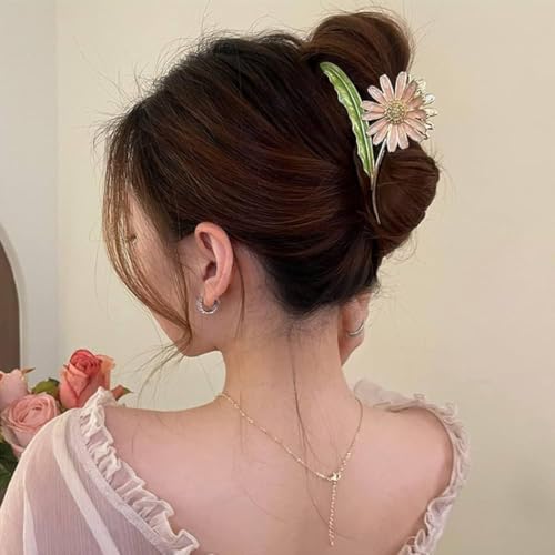 Image of Diversa Rhinestone Golden Claw Clip, Embellished Korean Clutcher, Non- Slip Metal Claw Clip for Girls, Fancy Clutcher for Women, Pack of 1 (SUN FLOWER)