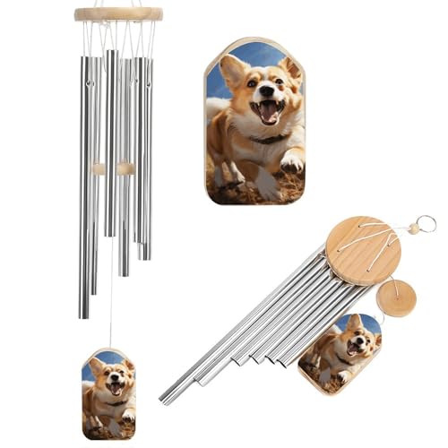 Outdoor Wind Chimes, Running Corgi Printed Wind Chimes,Simple Wind Chimes,Curtain Wind Chimes for Home Decoration