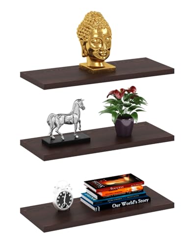 Image of Captiver Wooden Wall Mount Display Shelf Rack | 3 Tier Floating Wall Shelf | Multipurpose Wooden Storage & Decor Shelves for Living Room, Bedroom, Bathroom, Kitchen & Office | Wenge | 12 x 30 cm