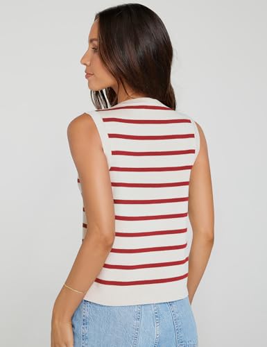 UEU Womens Striped Sweater Vest Button Up Knit Vest Tops Cropped Crochet Sleeveless Cardigan 2025 Trendy Fashion Outfits4