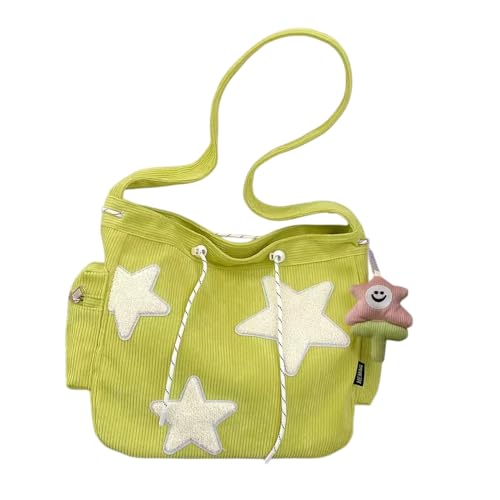 Bolsa Feminina Transversal de Ombro com Estampa de Estrela, Bolsa de Festa de Corduroy, Bolsas de Mão e Ombro Femininas Modernas e Casuais (Verde lima)