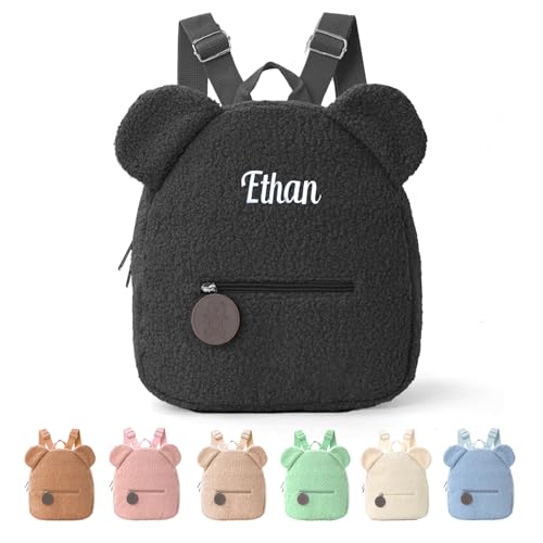 Personalized Plush Bear Backpack Embroidered Name,Custom Cute Bear Bag,Cartoon Ear Backpack,Large Capacity Suitable For Everyone Casual Travel Daypacks (black)