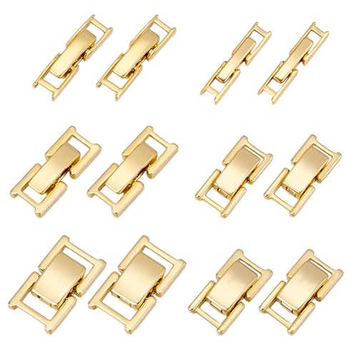 PH PandaHall 12Pcs 24K Gold Plated Foldover Clasps 6 Styles 15~17mm Watch Band Clasps Jewelry Extenders Closures Fold Over Clasp for Necklaces Bracelets DIY Jewelry Crafts
