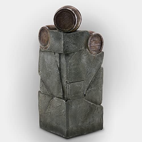 Exacme Water Fountains Outdoor Indoor, Patio Fountains 35" H, Whiskey Barrel Waterfall Fountains For Garden Backyard Decking Décor B1402Br #TOP4
