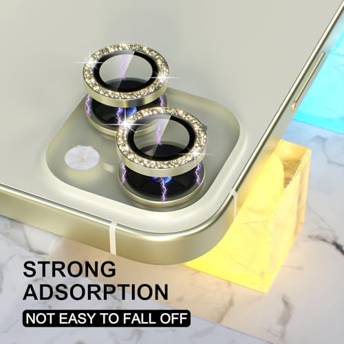 Image of CLITZ Compatible for iPhone 15 / iPhone 15 Plus Camera Lens Protector Bling, 9H Tempered Glass Camera Cover Screen Protector,Metal Ring Decoration Accessories (Glitter-Yellow)