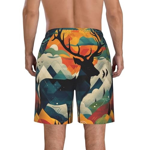 Men's Quick Dry Swim Shorts Deer Mountains Landscape Sunset Modern Art Geometric Beach Trunks with Pockets2