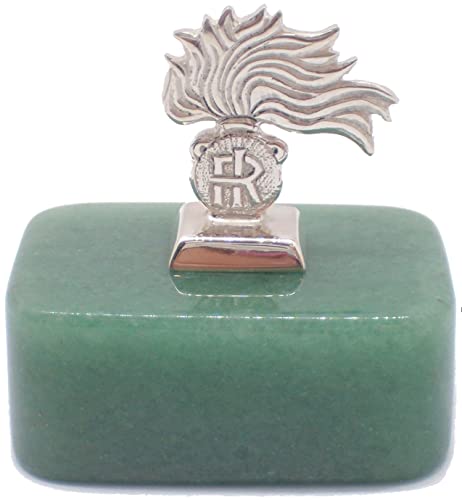 Argento 925 Fiamma dell\'Arma dei Carabinieri in Argento 925 su Avventurina Naturale di colore Verde - Fermacarte - Soprammobile - Segnaposto - Pietra Dura -
