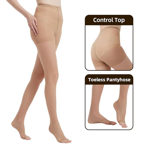 Citystl 2 Pairs Toeless Pantyhose For Women, 20D Sheer Tights Open Toe Stockings with Control Top2